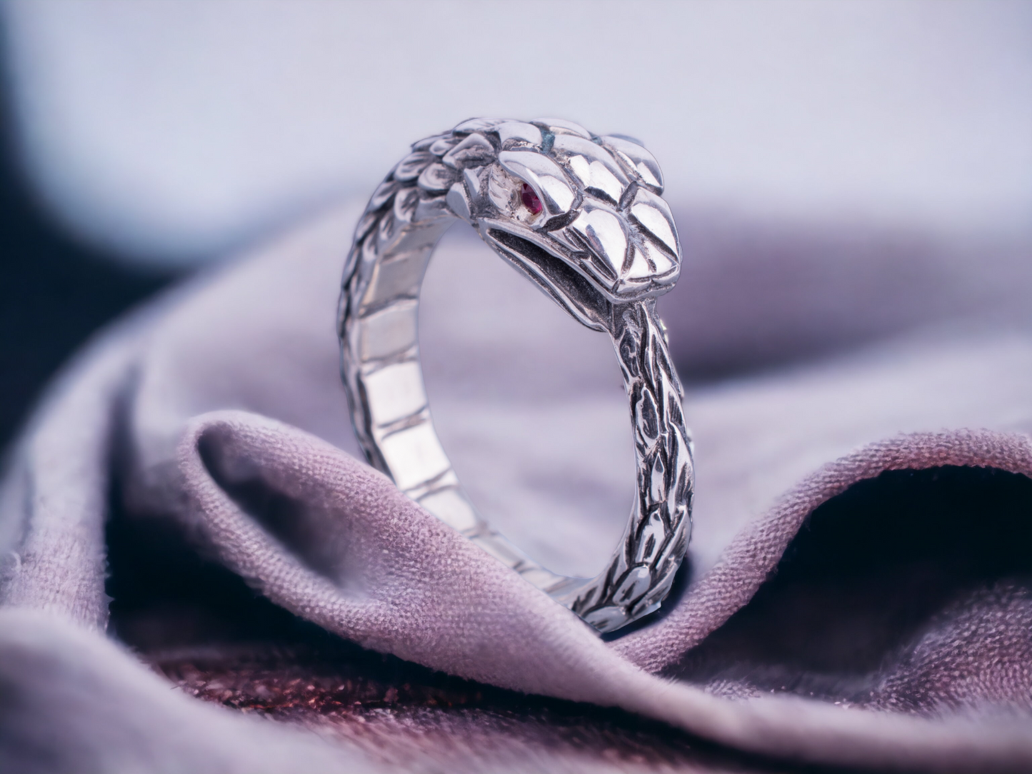 Wide Ouroboros Ring Silver with Cubic Zirconia