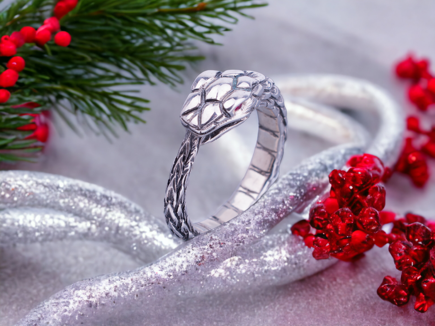 Wide Ouroboros Ring Silver with Cubic Zirconia