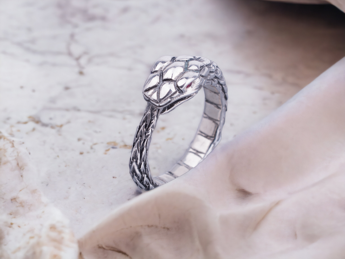 Wide Ouroboros Ring – Statement Sterling Silver – RK003s
