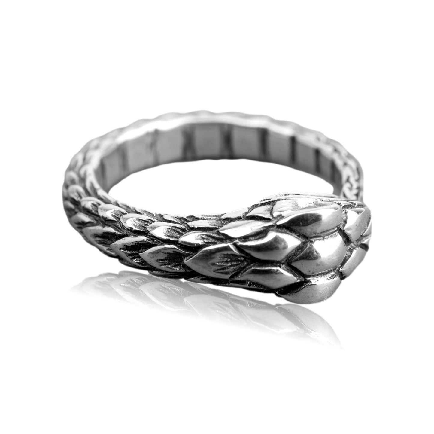 Wide Ouroboros Ring Silver with Cubic Zirconia