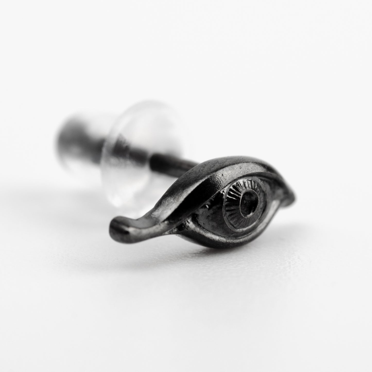 Black Evil Eye Stud Earring — Oxidized Silver