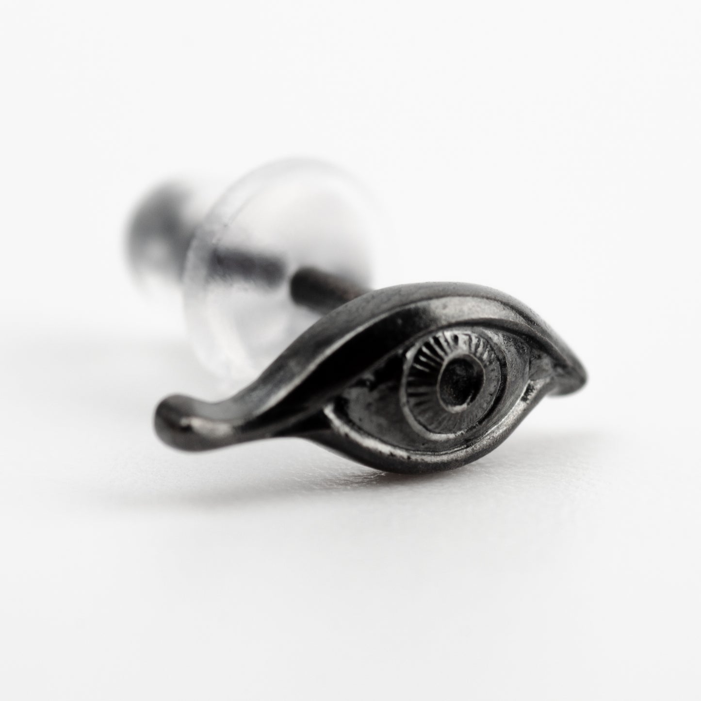 Black Evil Eye Stud Earring — Oxidized Silver