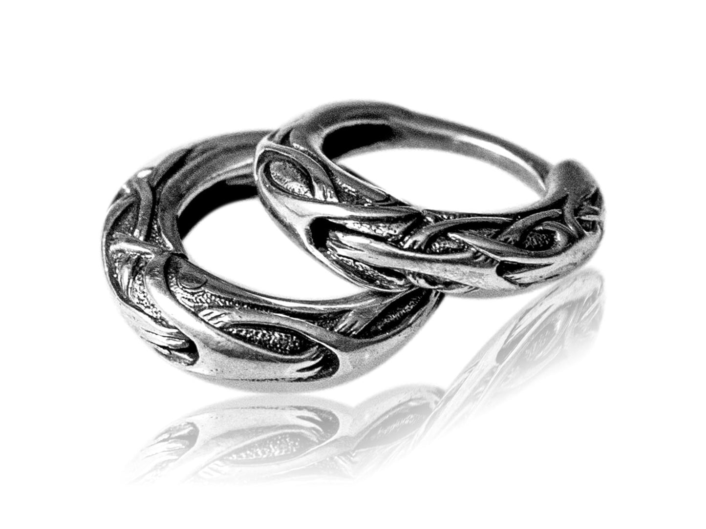 Tiny hoop earrings celtic ornament sterling silver