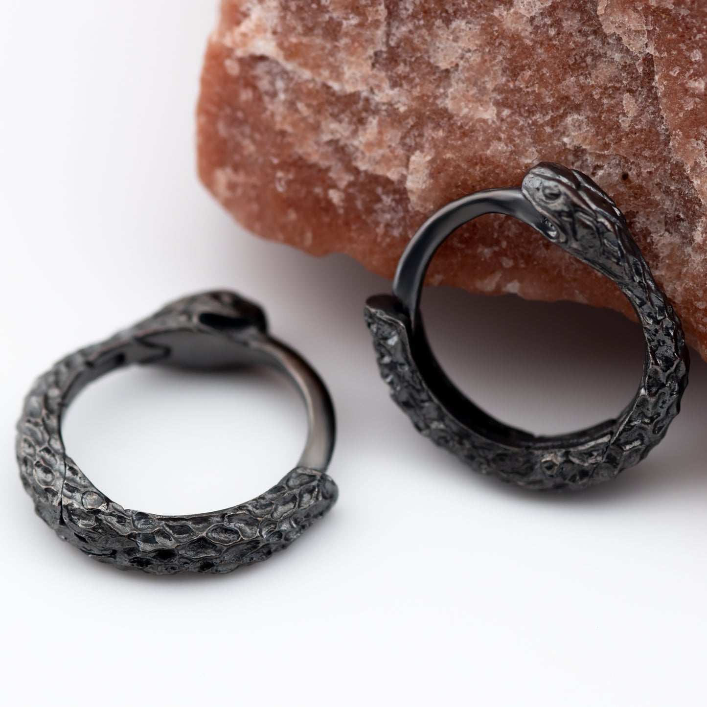 Black small hoop earrings Ouroboros sterling silver