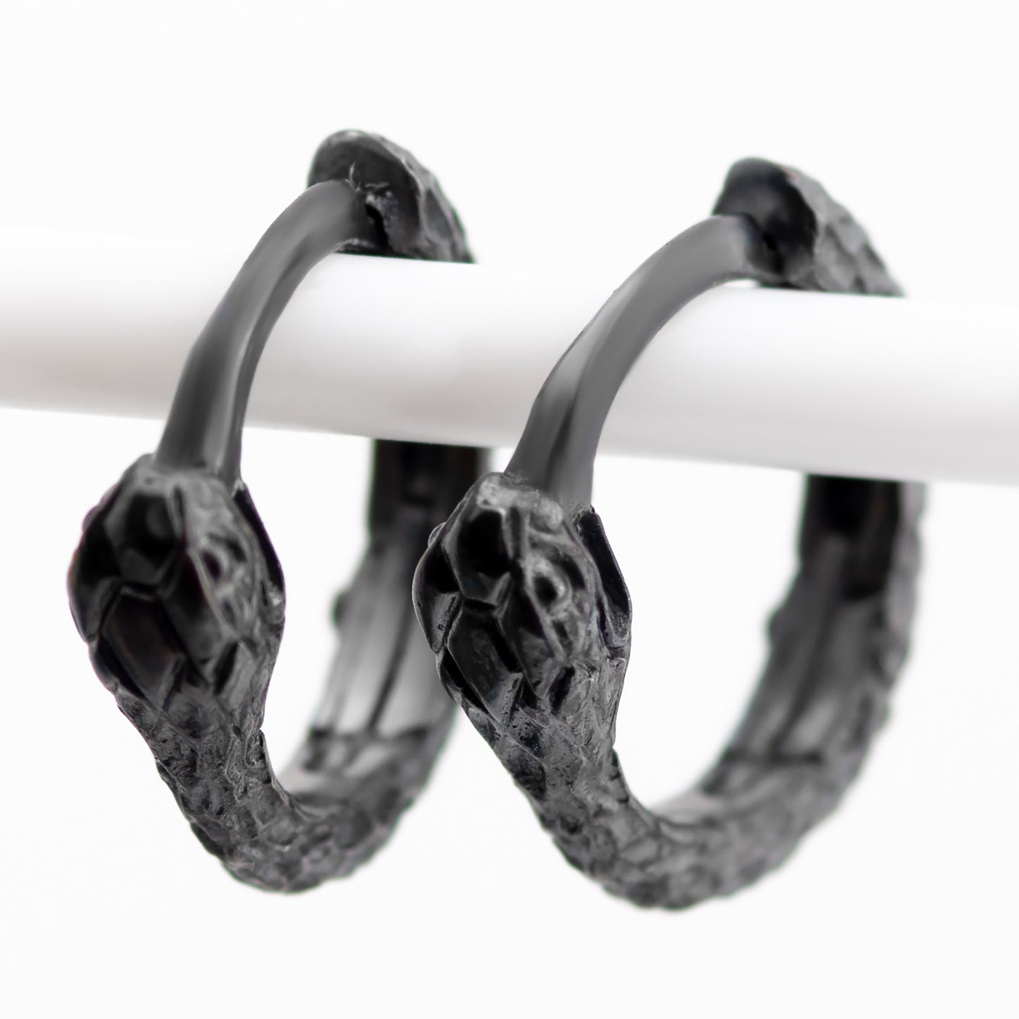 Black small hoop earrings Ouroboros sterling silver