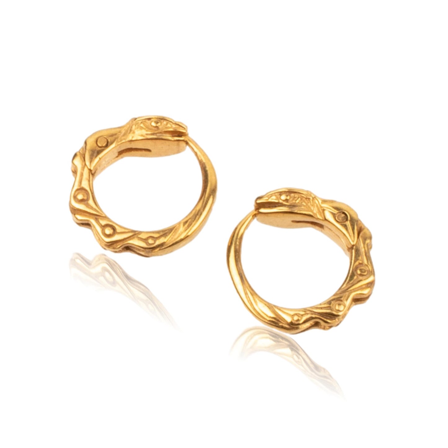 Gold plated small hoop cartilage earring ouroboros