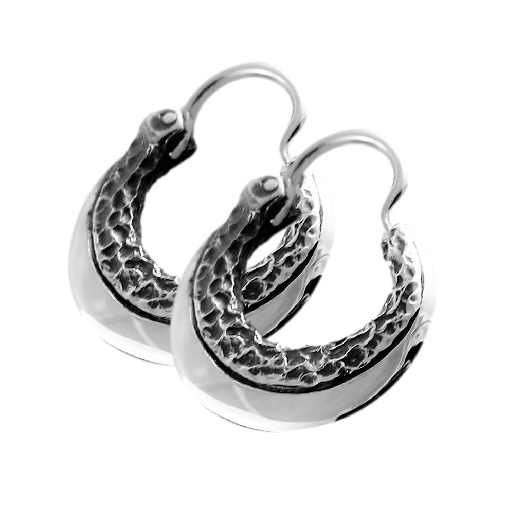 Mens earrings sterling silver forged small viking huggie hoop EK014s