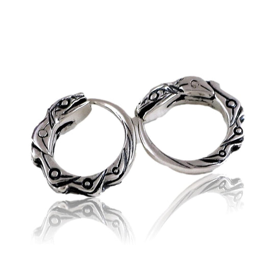 Tiny hoop earrings Ouroboros sterling silver