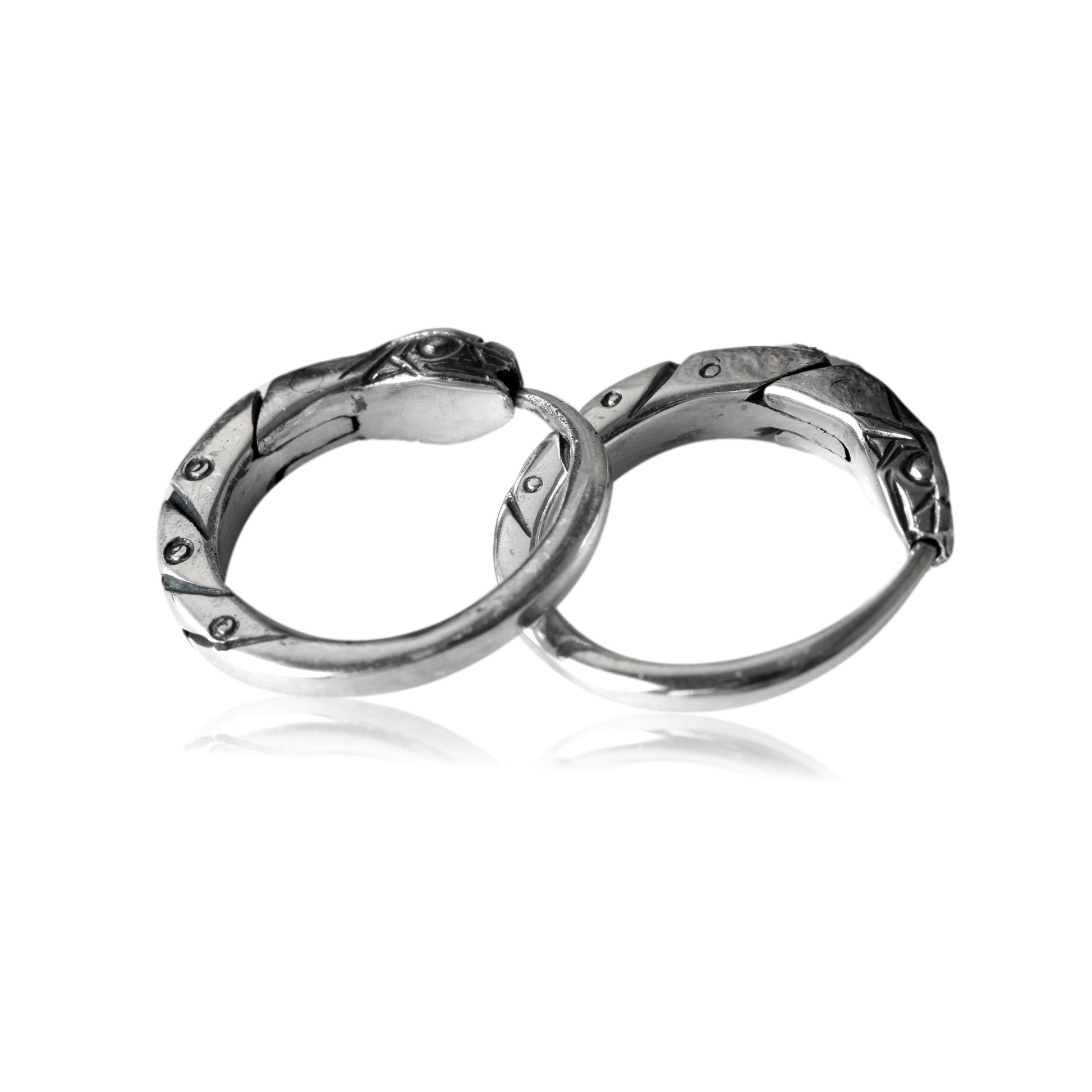 snake earrings silver ouroboros close up detail
