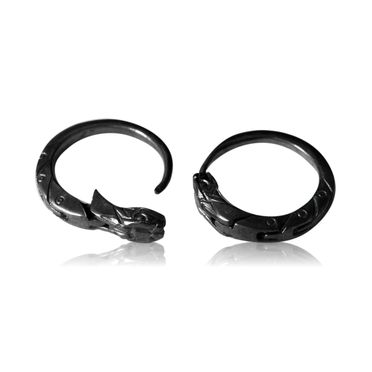 Black hoop earrings ouroboros sterling silver