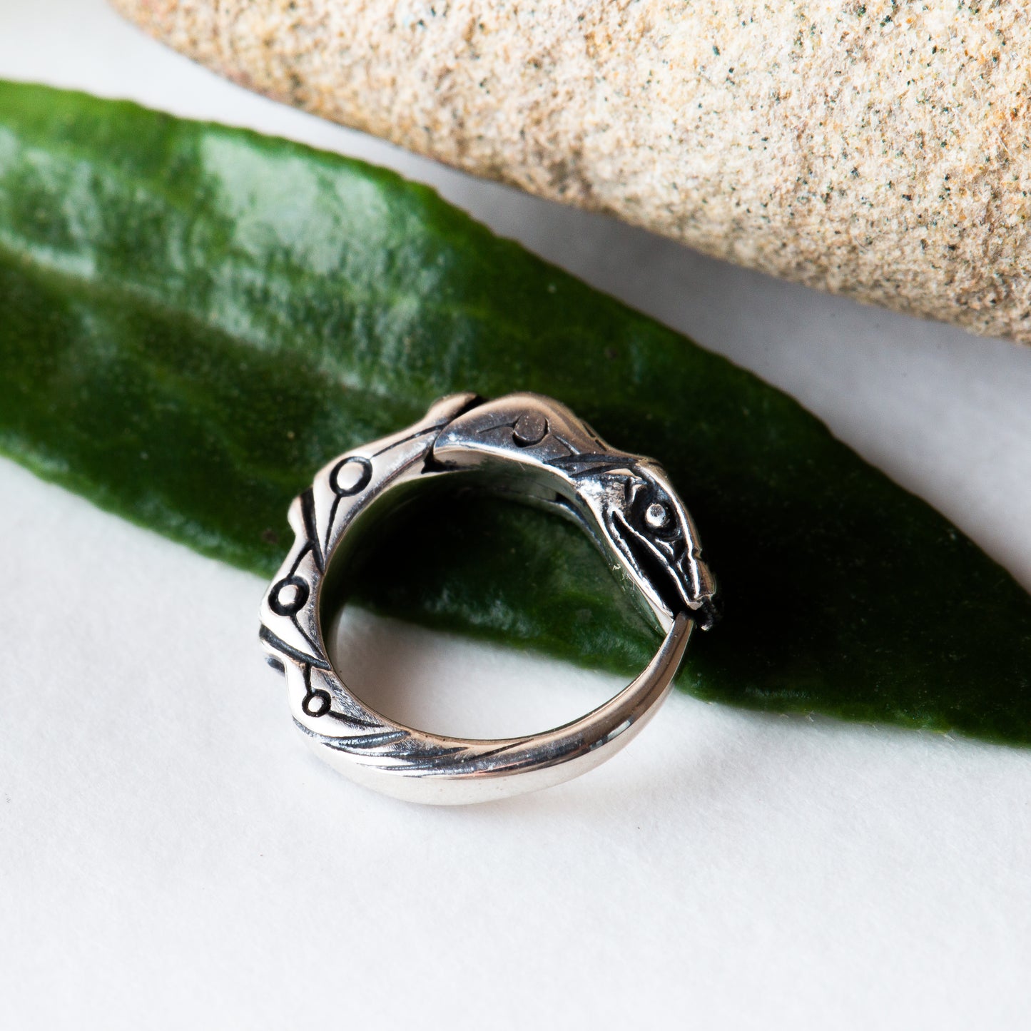 Tiny hoop earrings Ouroboros sterling silver