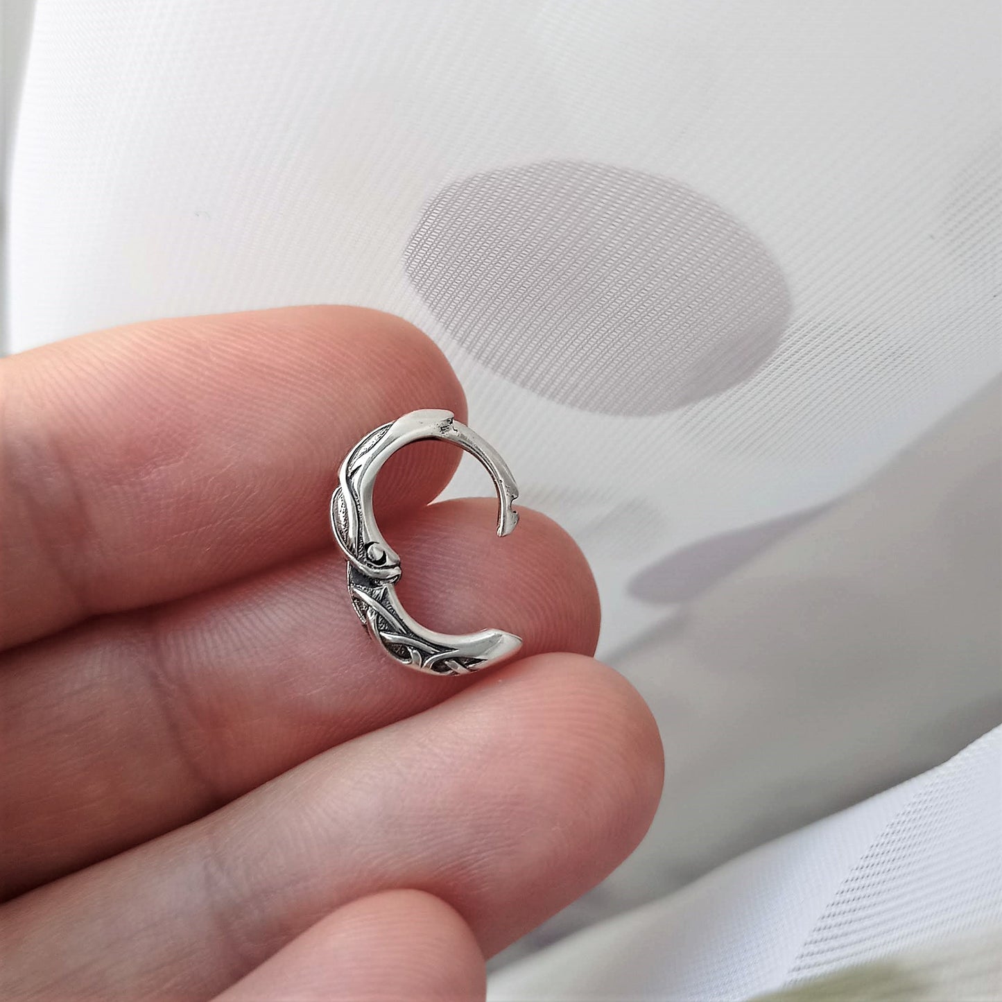 Tiny hoop earrings celtic ornament sterling silver