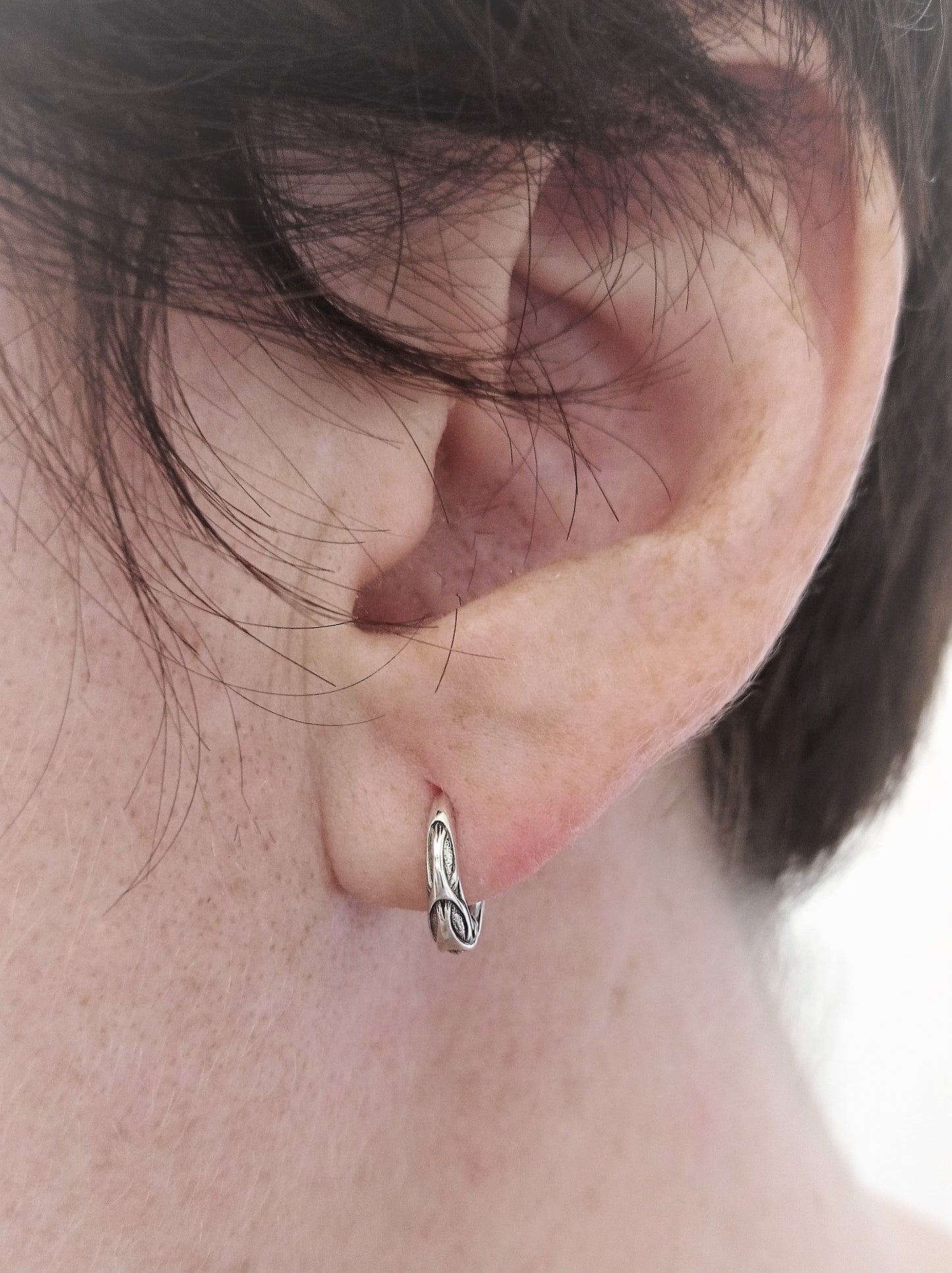 Tiny hoop earrings celtic ornament sterling silver