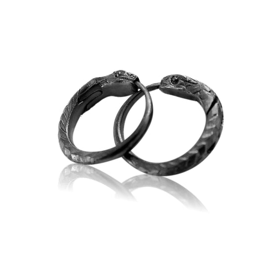 Snake earrings ouroboros black sterling silver