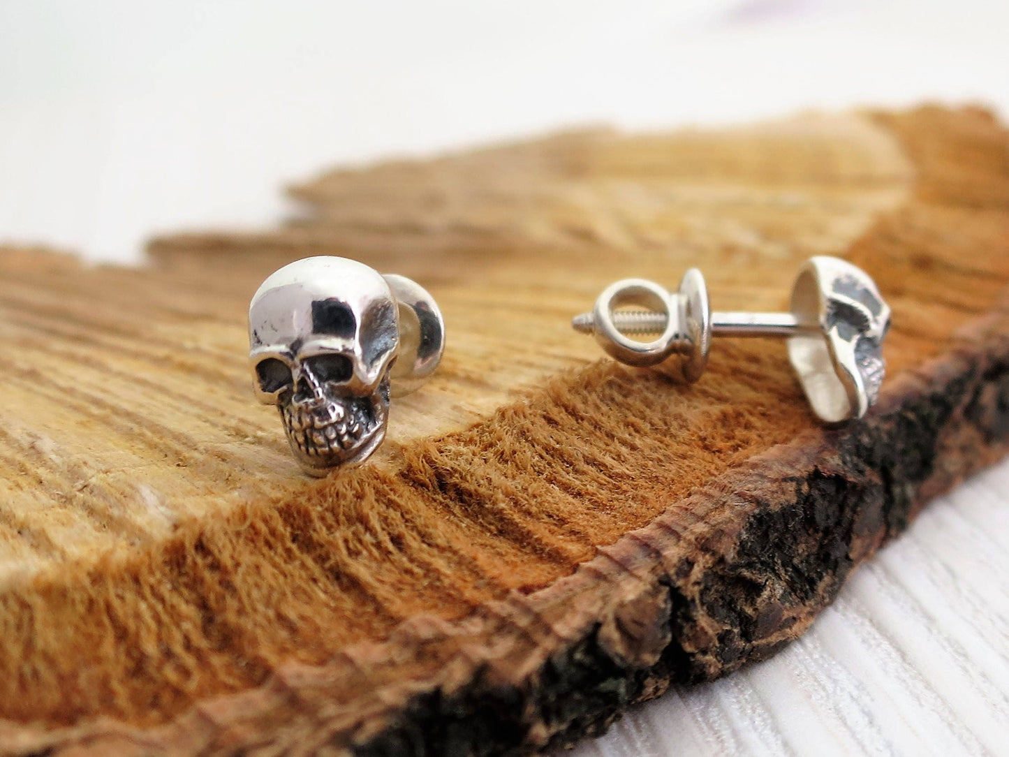 Skull earrings sterling silver small studs