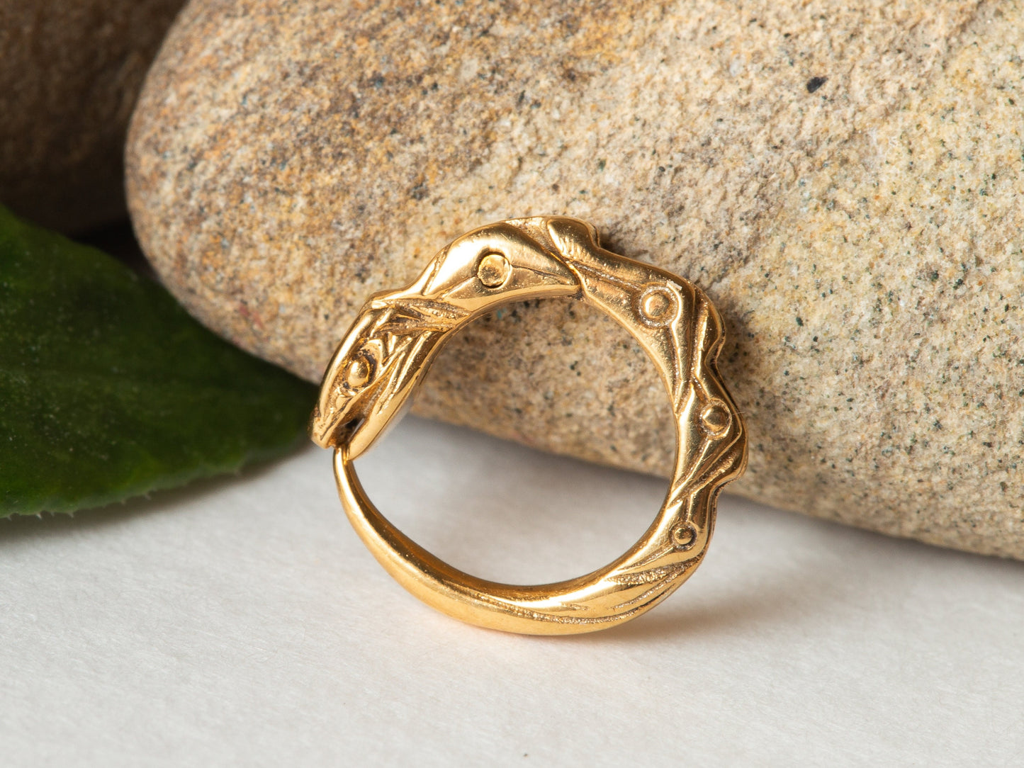 Gold plated small hoop cartilage earring ouroboros