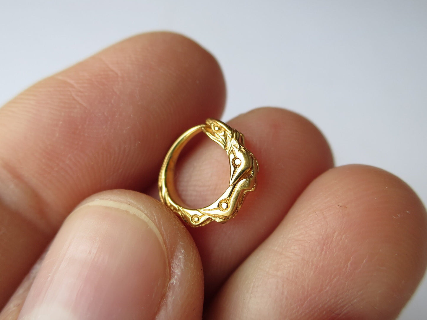 Gold plated small hoop cartilage earring ouroboros