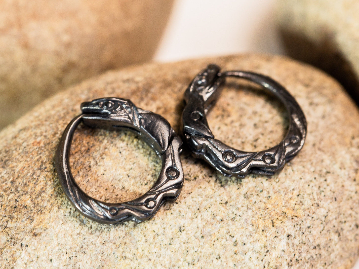 huggie hoop earrings ouroboros sterling silver sleeper earrings black hoop cartilage earrings