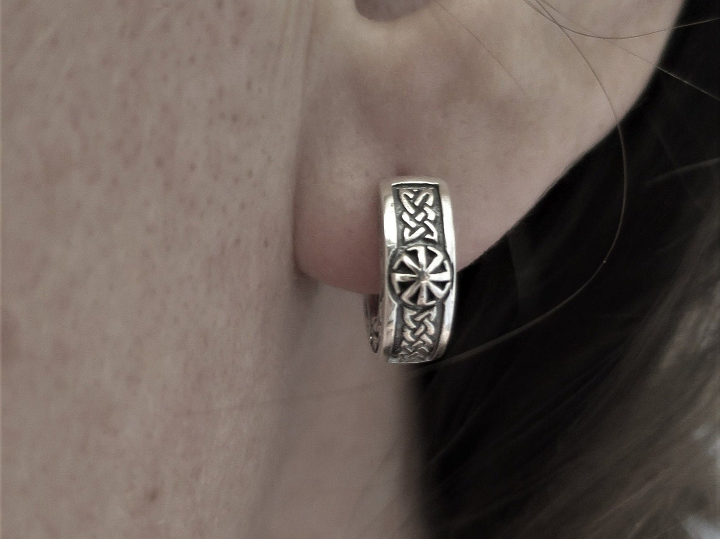 Hoop earrings small celtic viking sterling silver