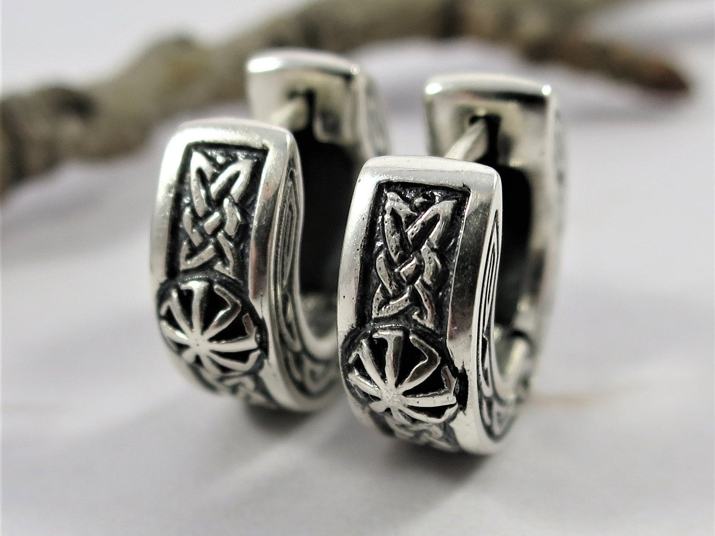Hoop earrings small celtic viking sterling silver