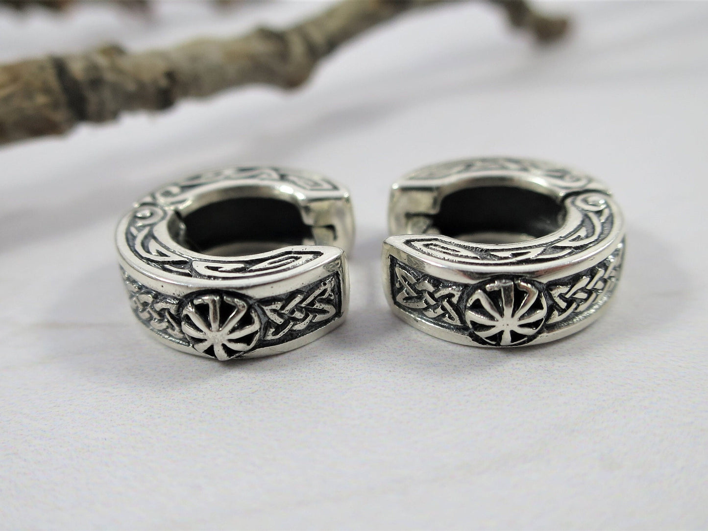 Hoop earrings small celtic viking sterling silver