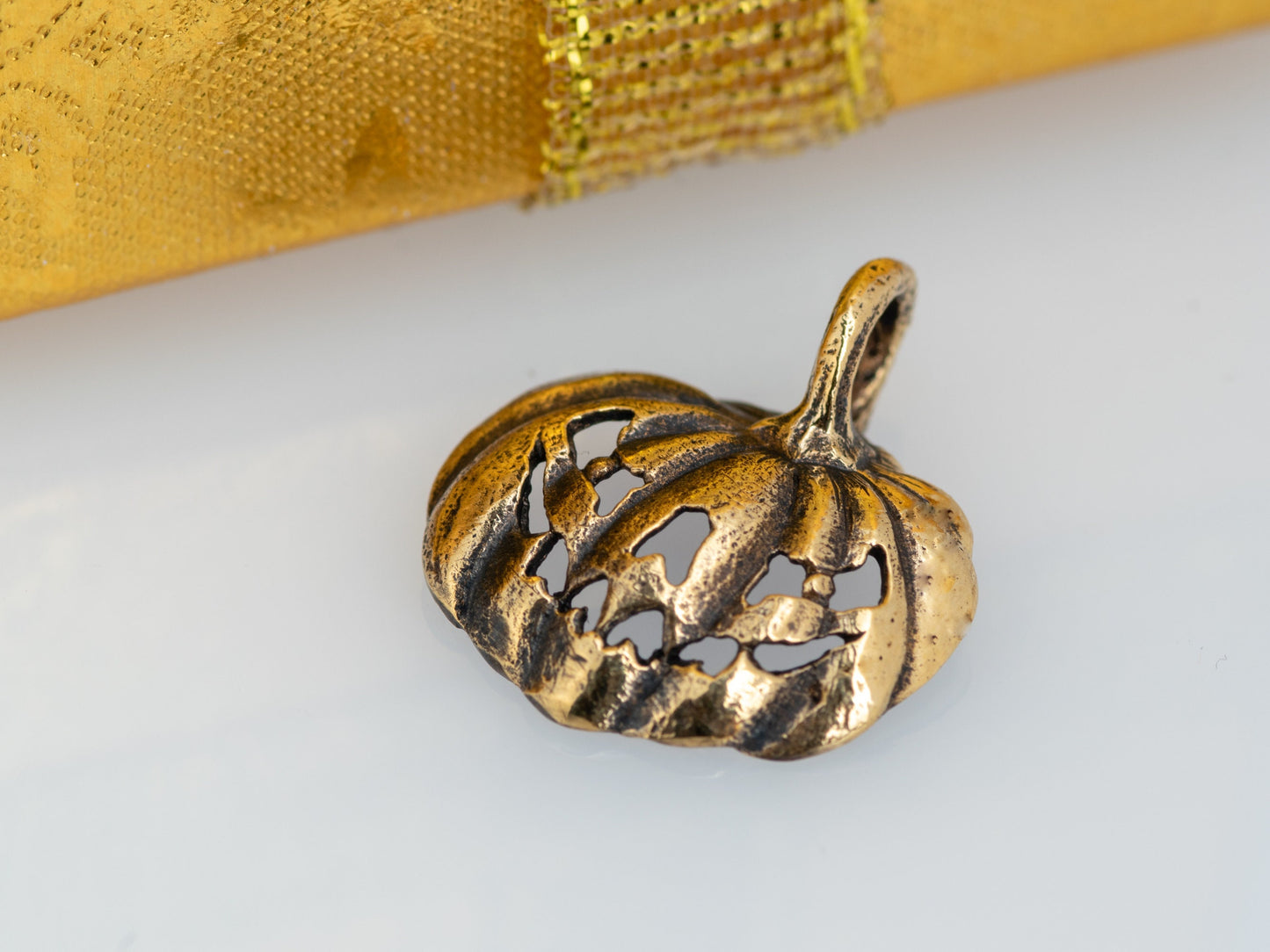 Pumpkin pendant bronze Jack-o-Lantern charm