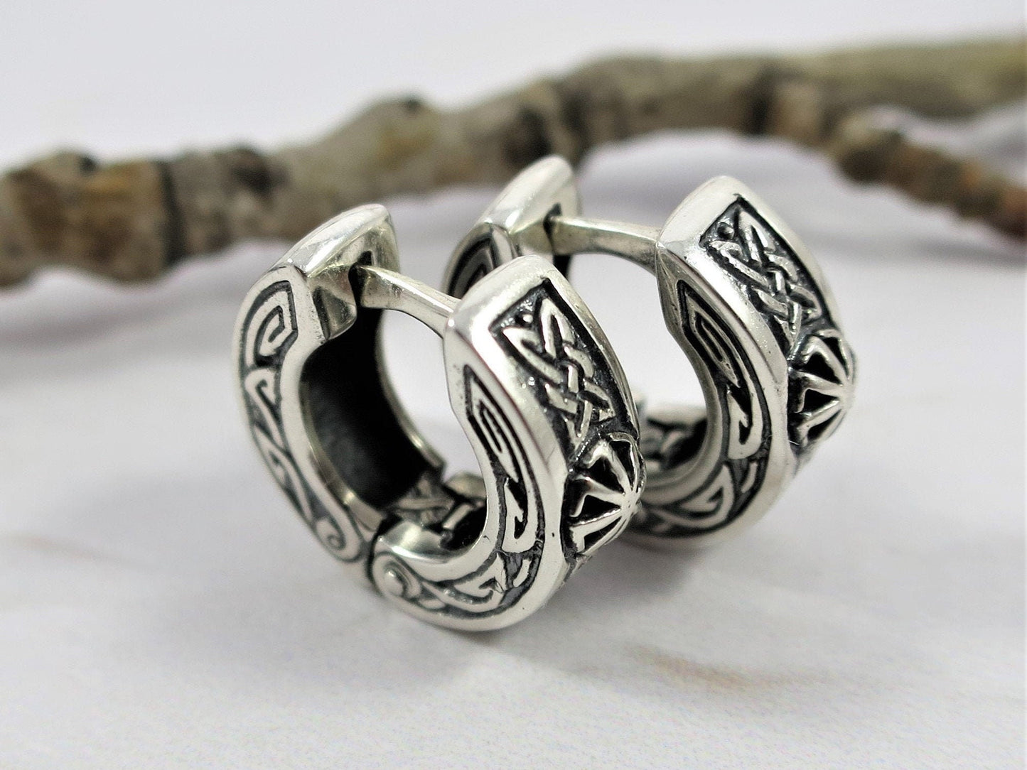 Hoop earrings small celtic viking sterling silver