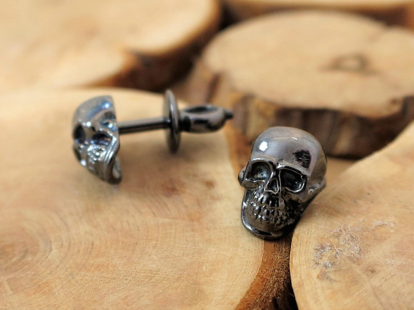 Skull earrings black rhodium plated sterling silver