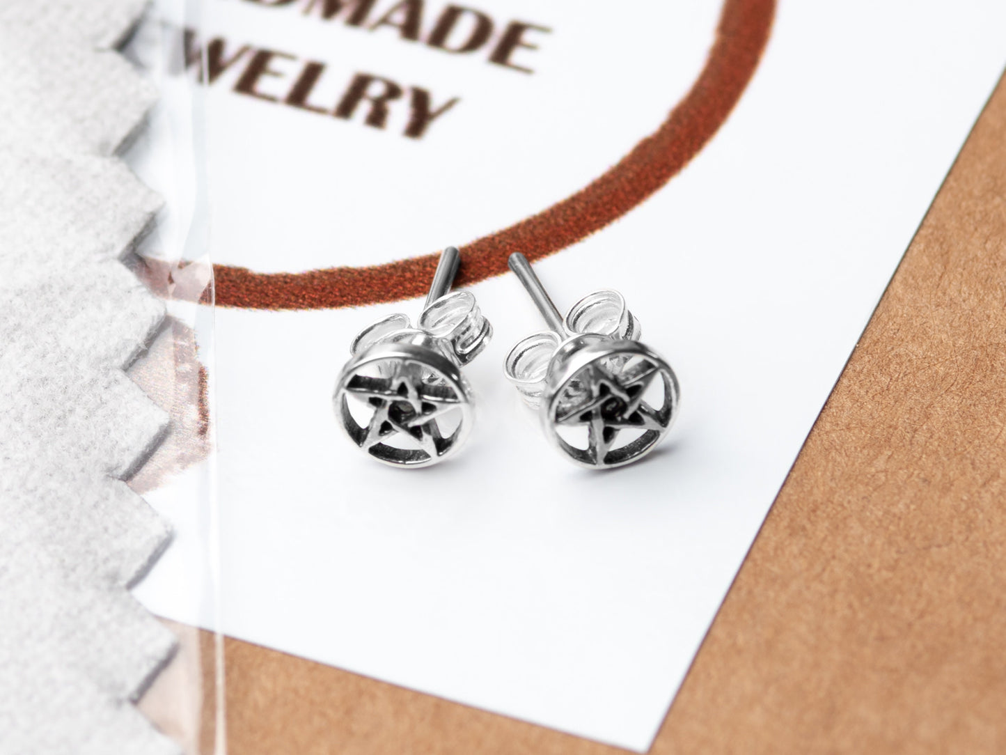 Sterling silver stud earrings pentagram star