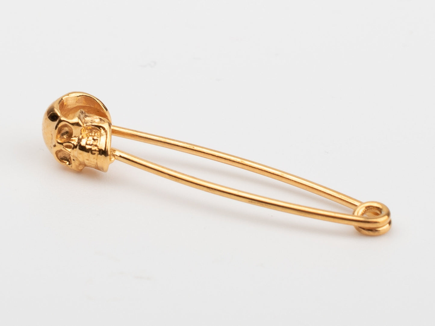 Skull safety pin gold plated sterling silver