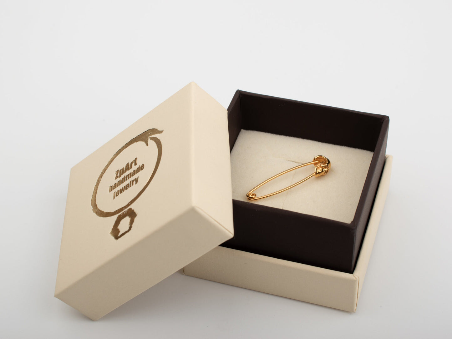 Skull safety pin gold plated sterling silver