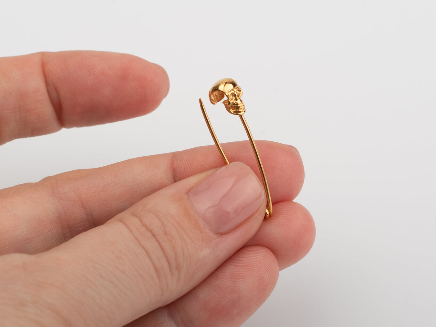 Skull safety pin gold plated sterling silver