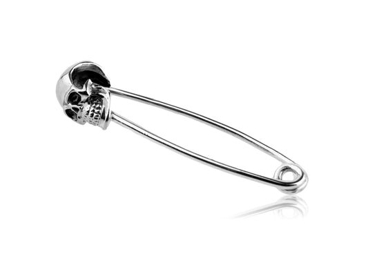 Skull safety pin sterling silver