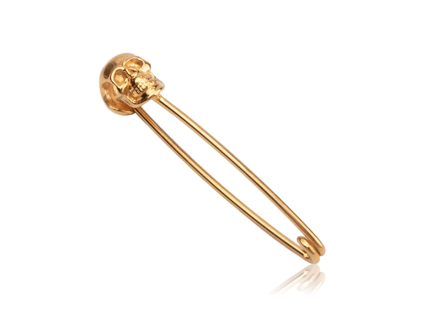 Skull safety pin gold plated sterling silver